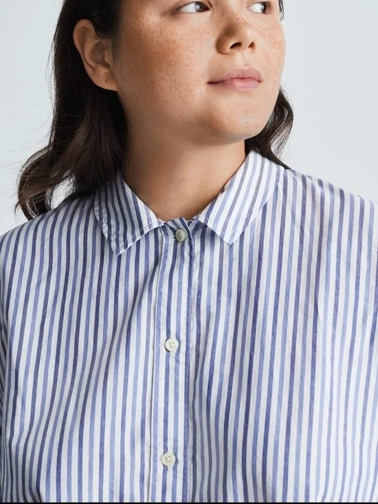Everlane Cropped Striped Cotton Button Down The Woven PJ Top NWT Medium - Picture 2 of 13